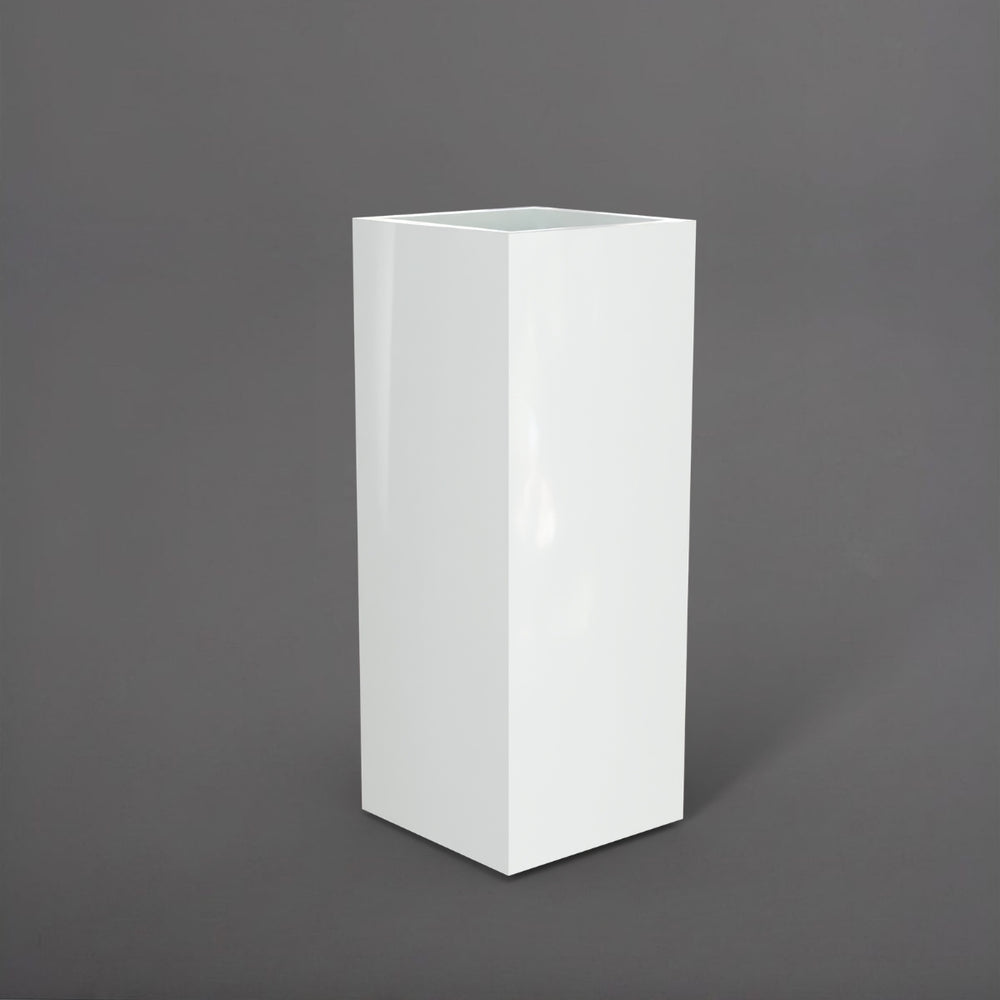 Perth Tall Corner Fiberglass Planter in gloss bright white against gray background.