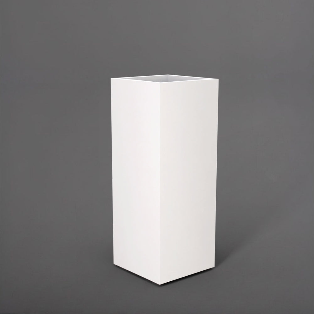 Perth Tall Corner Fiberglass Planter in matte bright white against gray background.