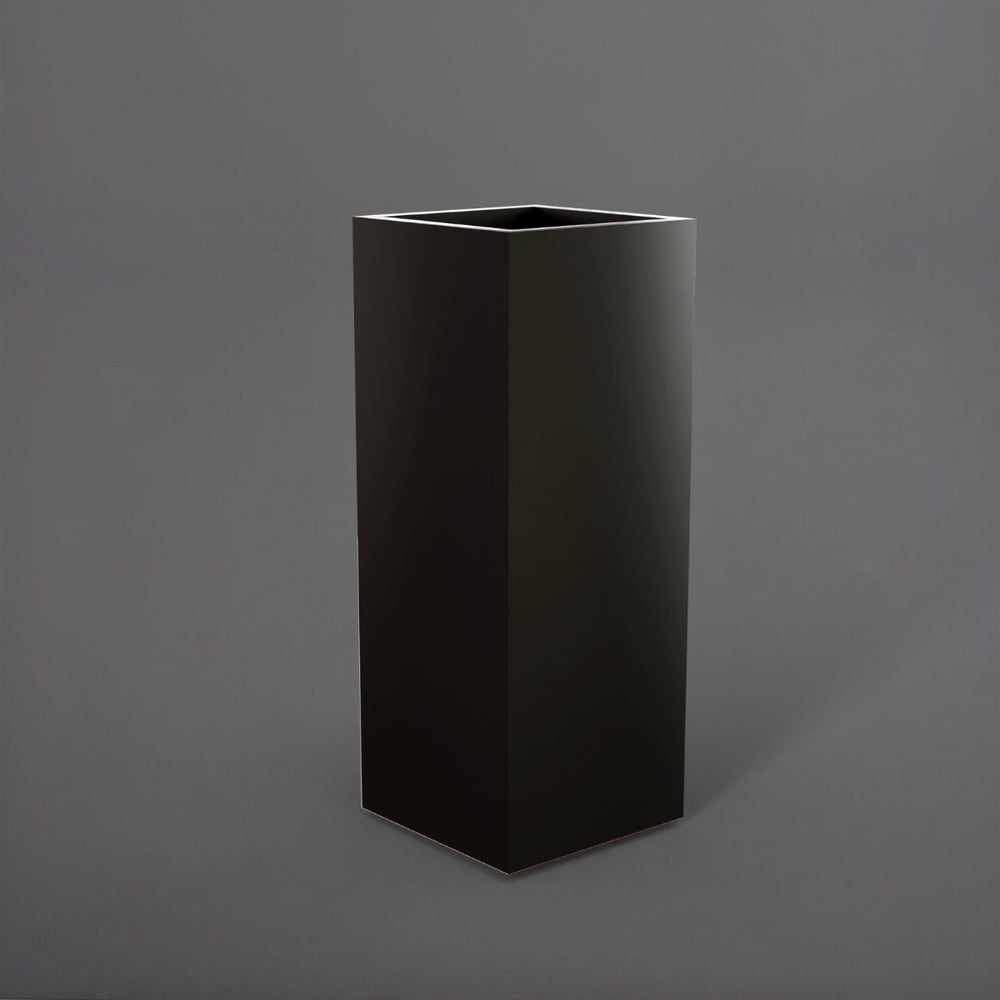 Perth Tall Corner Fiberglass Planter in matte bronze against gray background.