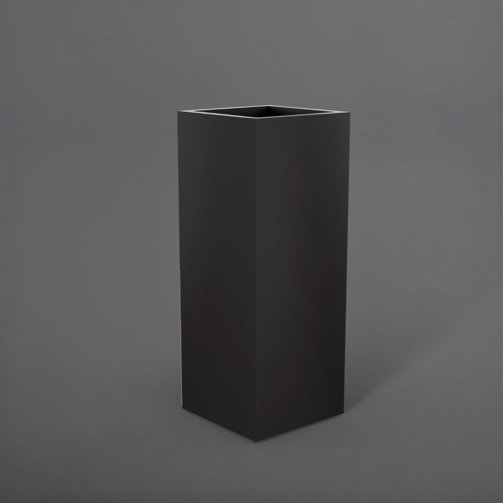Perth Tall Corner Fiberglass Planter in matte charcoal against gray background.