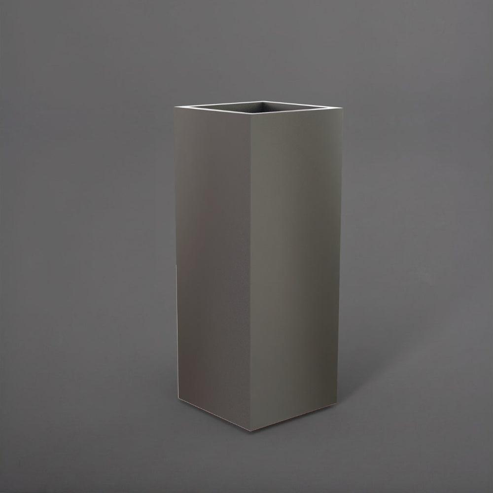 Perth Tall Corner Fiberglass Planter in matte gunmetal against gray background.