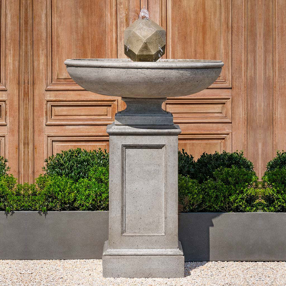 Polyhedron Fountain on gravel in the backyard