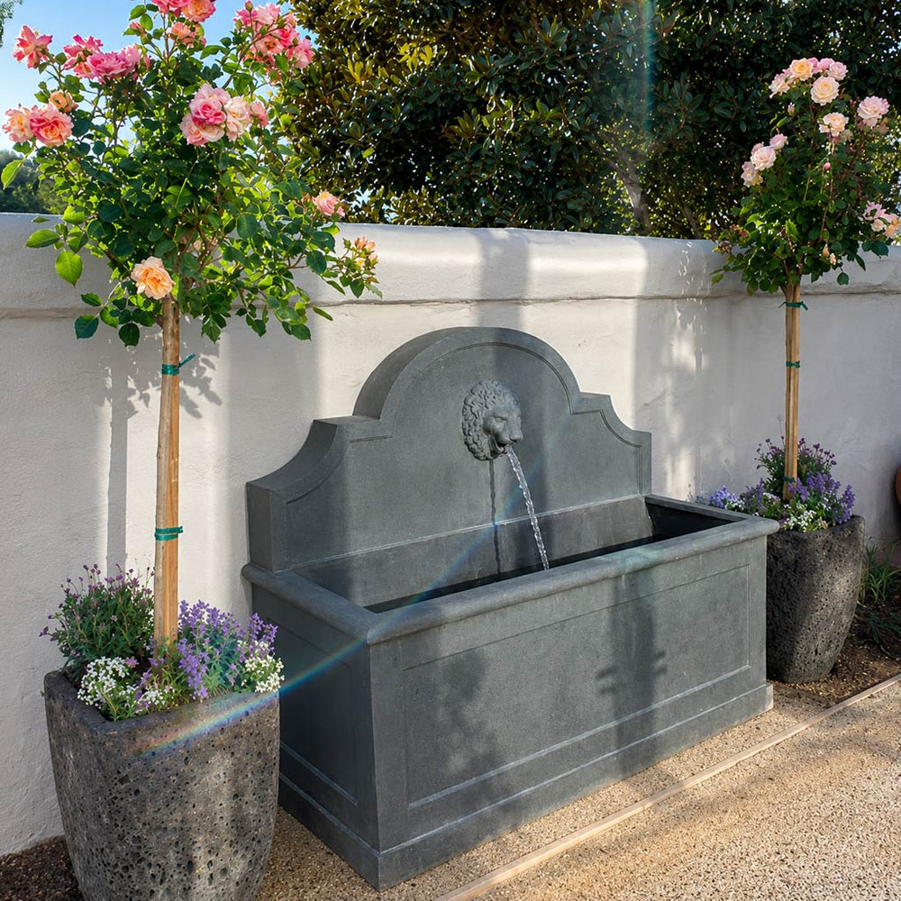 Portofino Fountain beside colorful flowers