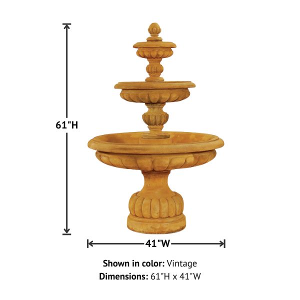 Provence Three Tier Fountain against white background with product details.
