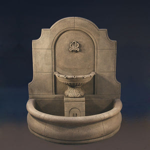 Provincial Wall Fountain with Plain Bain running against gray backdrop