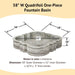 Quadrifoil One Piece Fountain Basin with dimension details against white backgound