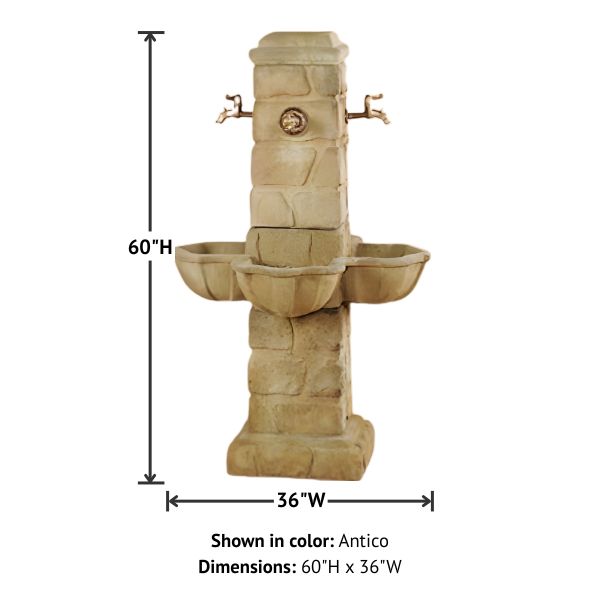 Quattro Rustichella Fountain for 4 spouts with product details.