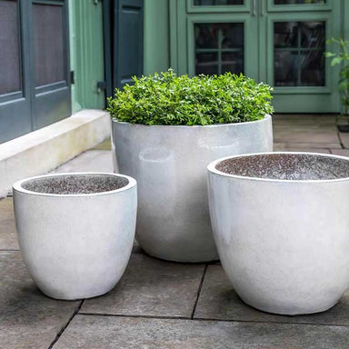 Rafi Planter - Pearl - S/3 on concrete filled with plants