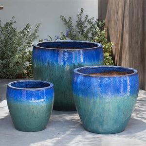 Riviere Planter - Running Blue - S/3 on concrete in the backyard