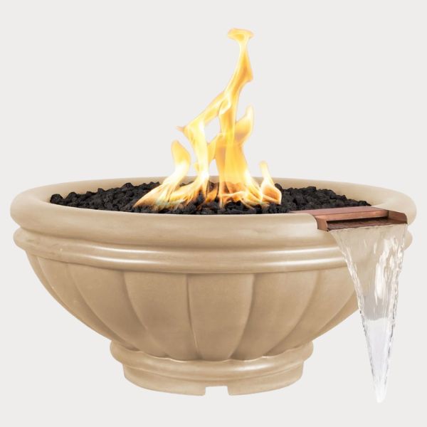 Roma GFRC Fire and Water Bowl, Vanilla against gray background