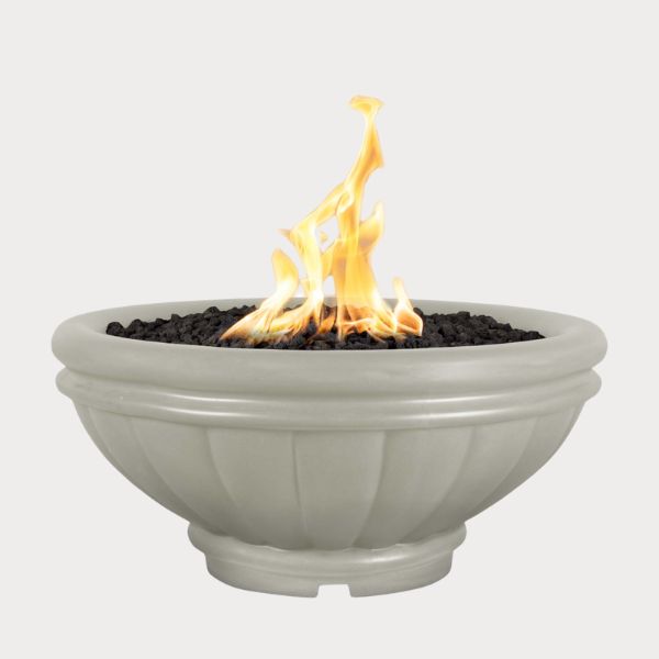 Roma GFRC Fire Bowl, Gray against gray background