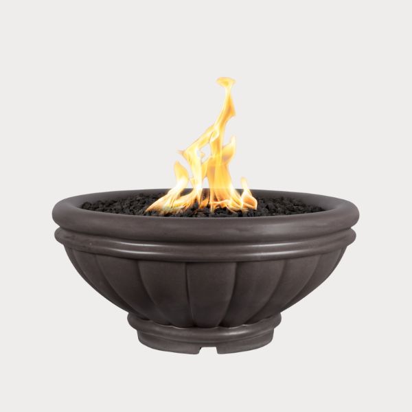 Roma GFRC Fire Bowl, Chocolate against gray background