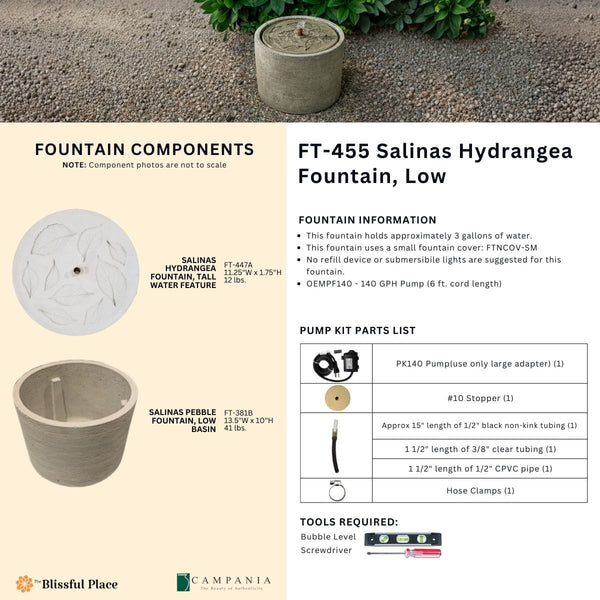 Salinas Hydrangea Fountain, Low Info Sheet.