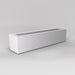 Salon Narrow Rectangle Fiberglass Planter in matte bright white against gray background. 
