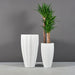 San Jose Tall Fluted Round Fiberglass Planter shown with different sizes filled with plants.