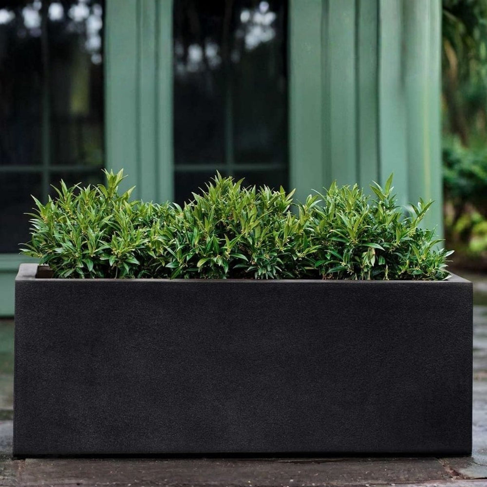 Sandal Planter 481818 S/1 - Onyx Black Lite - filled with plants.