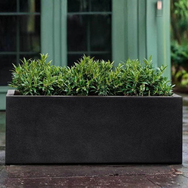 Sandal Planter 481818 S/1 - Onyx Black Lite - filled with plants.