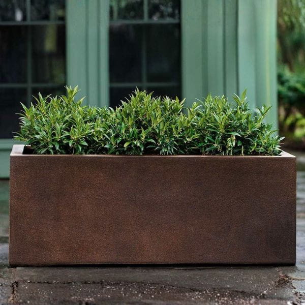 Sandal Planter 481818 S/1 - Rust Lite - filled with plants.