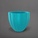 Santa Barbara Fluted Round Fiberglass Planter in satin seafoam green against gray background.