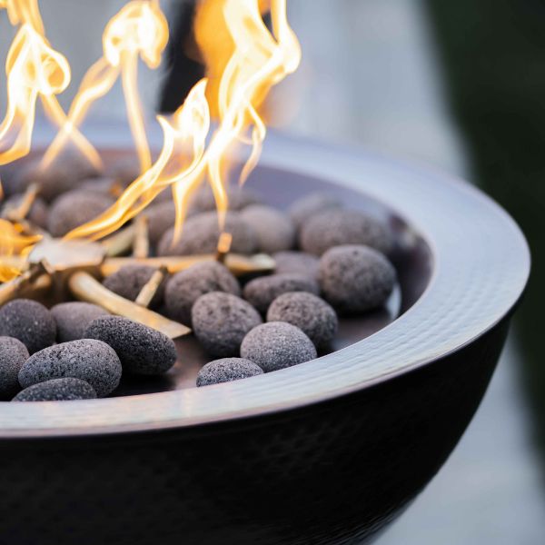 Sedona Copper Fire Bowl on fire upclose