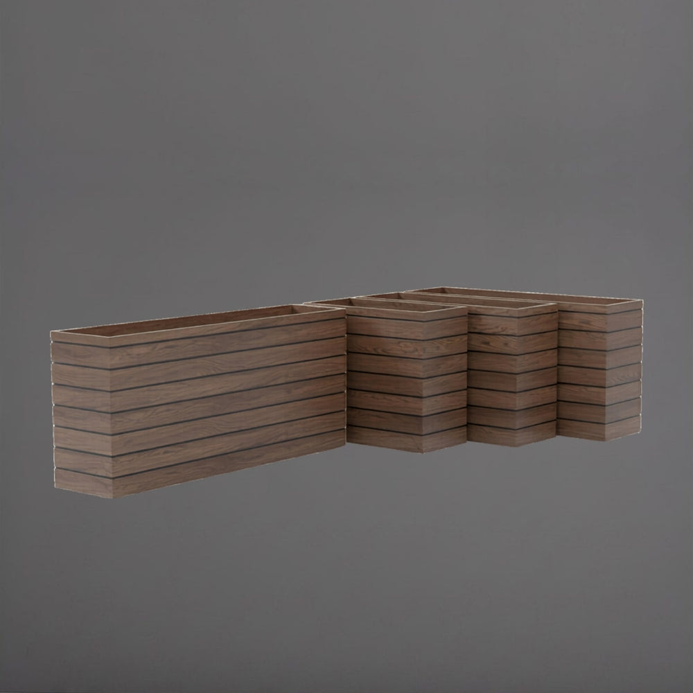Sedona Tall Rectangle Wood Look Fiberglass Planter against gray background.
