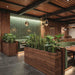 Sedona Tall Rectangle Wood Look Fiberglass Planter filed with plants indoor.
