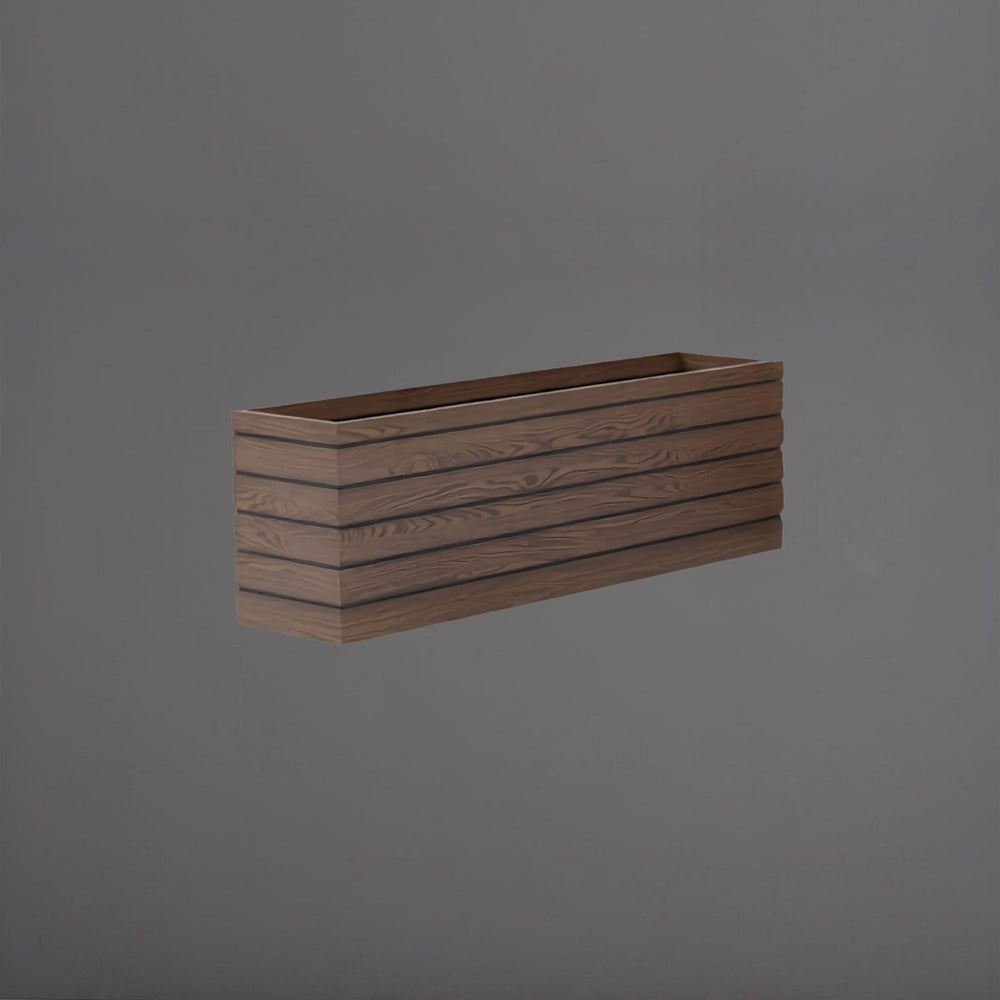 Sedona Tall Rectangle Wood Look Fiberglass Planter in 36 inch against gray background.