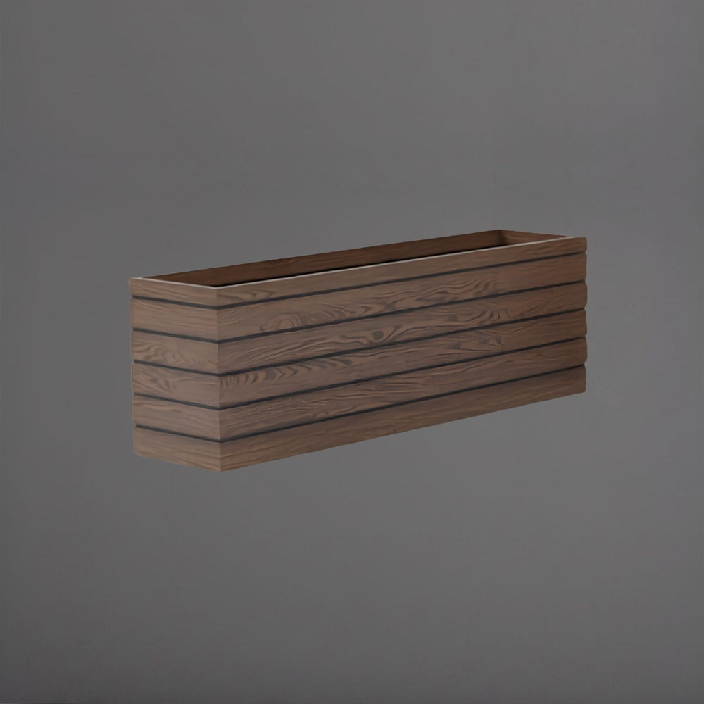 Sedona Tall Rectangle Wood Look Fiberglass Planter in 48 inch against gray background.