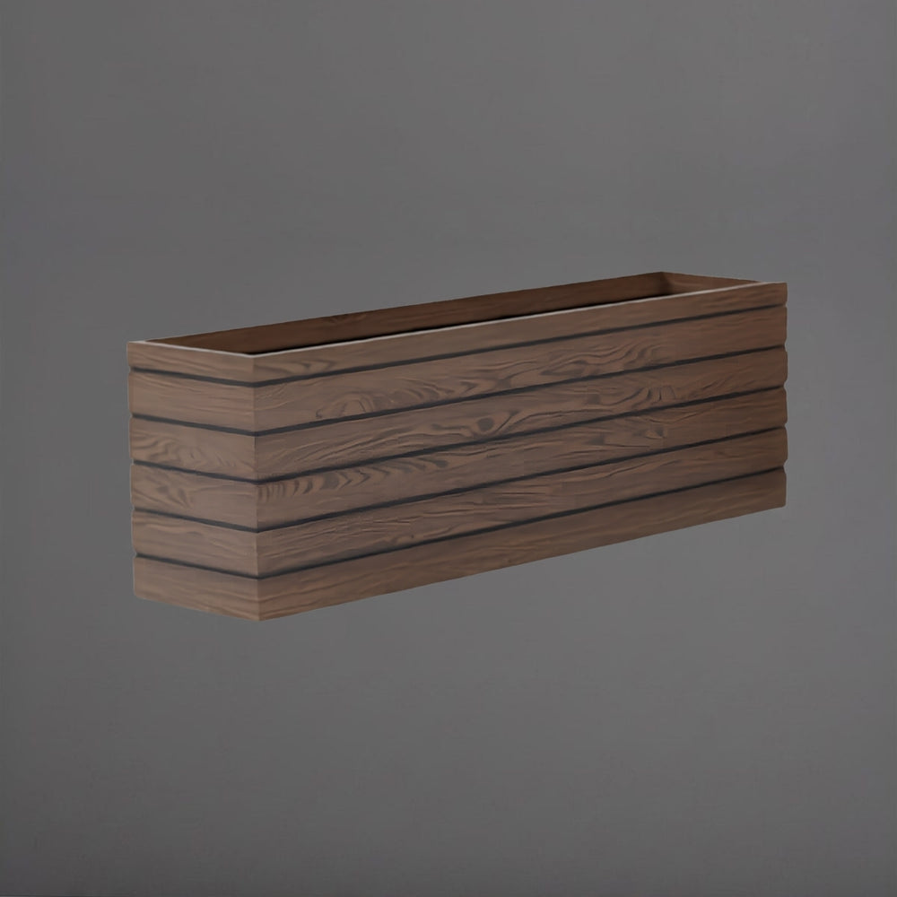 Sedona Tall Rectangle Wood Look Fiberglass Planter in 60 inch against gray background.