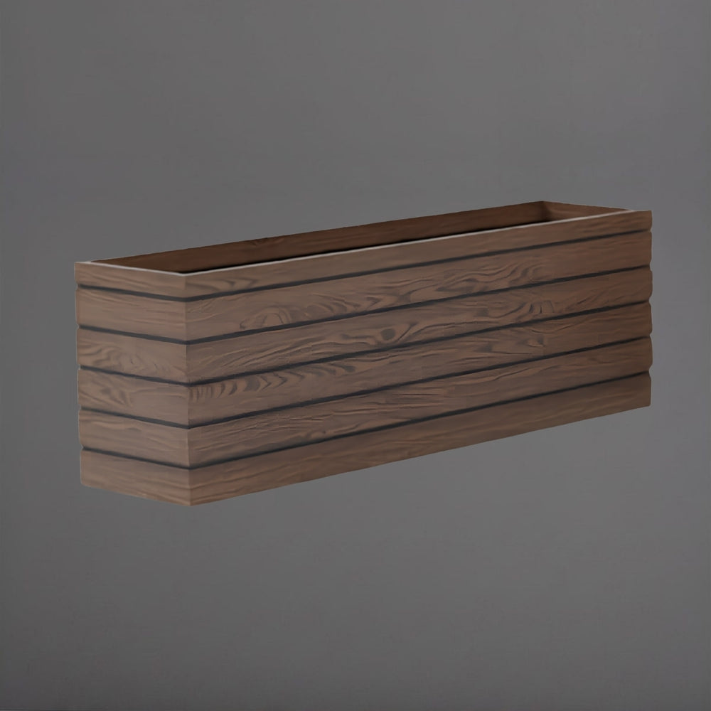 Sedona Tall Rectangle Wood Look Fiberglass Planter in 72 inch against gray background.