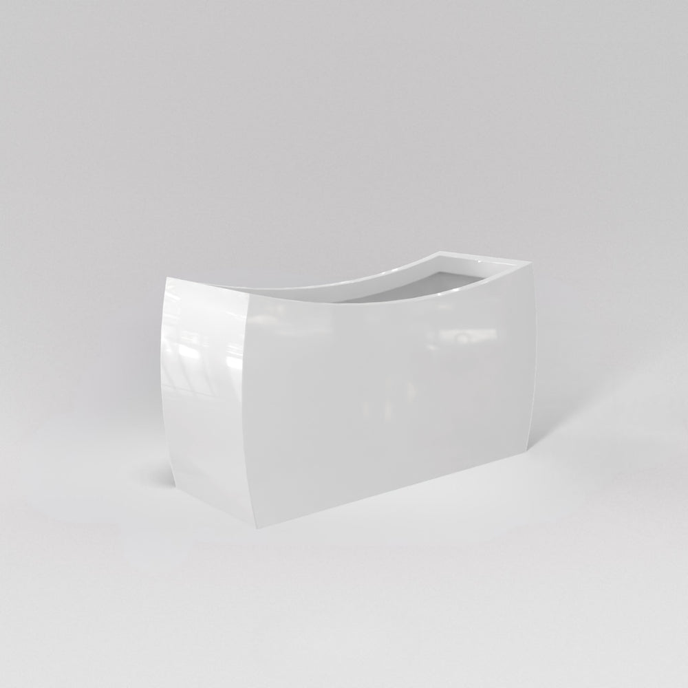 Seoul Modern Curved Rectangle Fiberglass Planter in gloss bright white against gray background.
