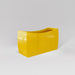 Seoul Modern Curved Rectangle Fiberglass Planter in gloss saffron against gray background.