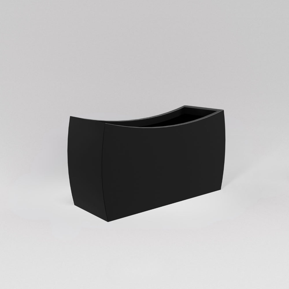 Seoul Modern Curved Rectangle Fiberglass Planter in matte charcoal against gray background.