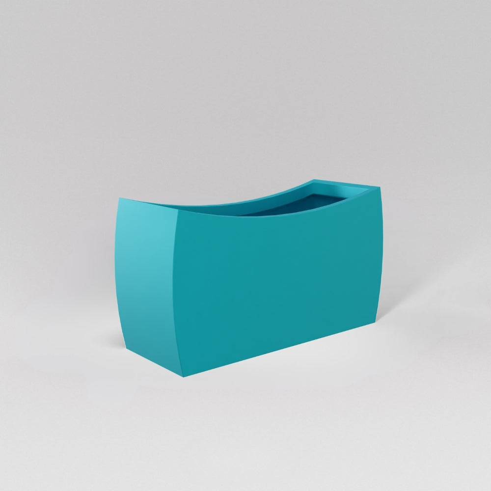 Seoul Modern Curved Rectangle Fiberglass Planter in satin seafoam green against gray background.