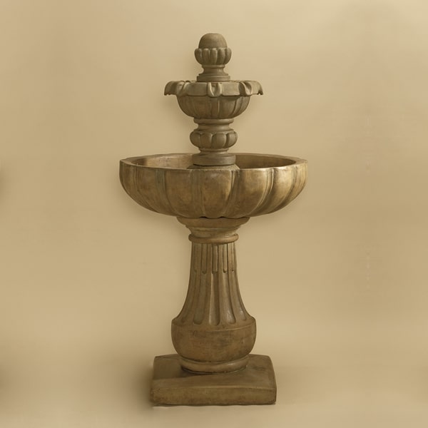 Serafina Two Tier Fountain against brown background.