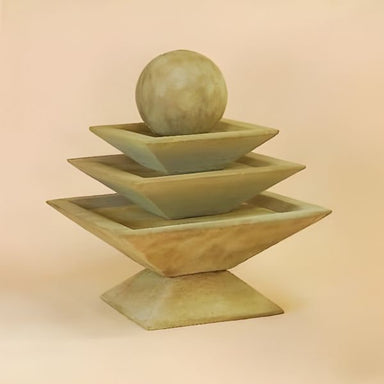 Shallow Three Tier Tapered Square Fountain against brown background.