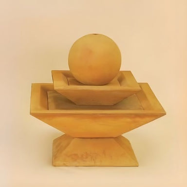 Shallow Two Tier Tapered Square Fountain against brown background.