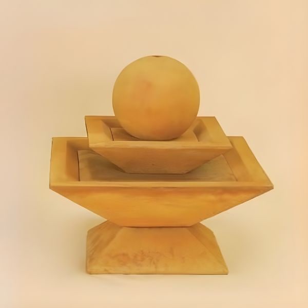 Shallow Two Tier Tapered Square Fountain against brown background.