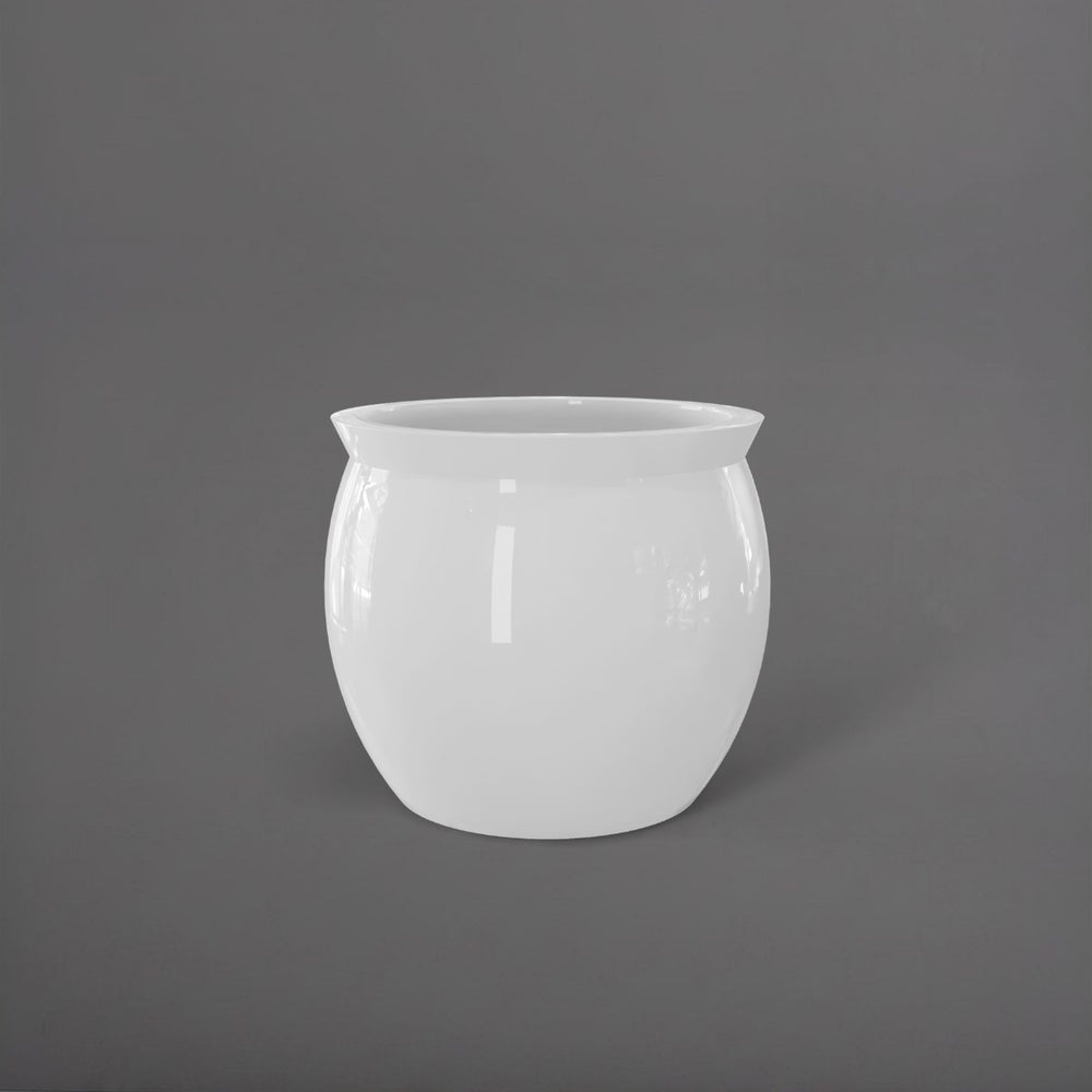 Shanghai Fishbowl Fiberglass Planter in gloss bright white against gray background.