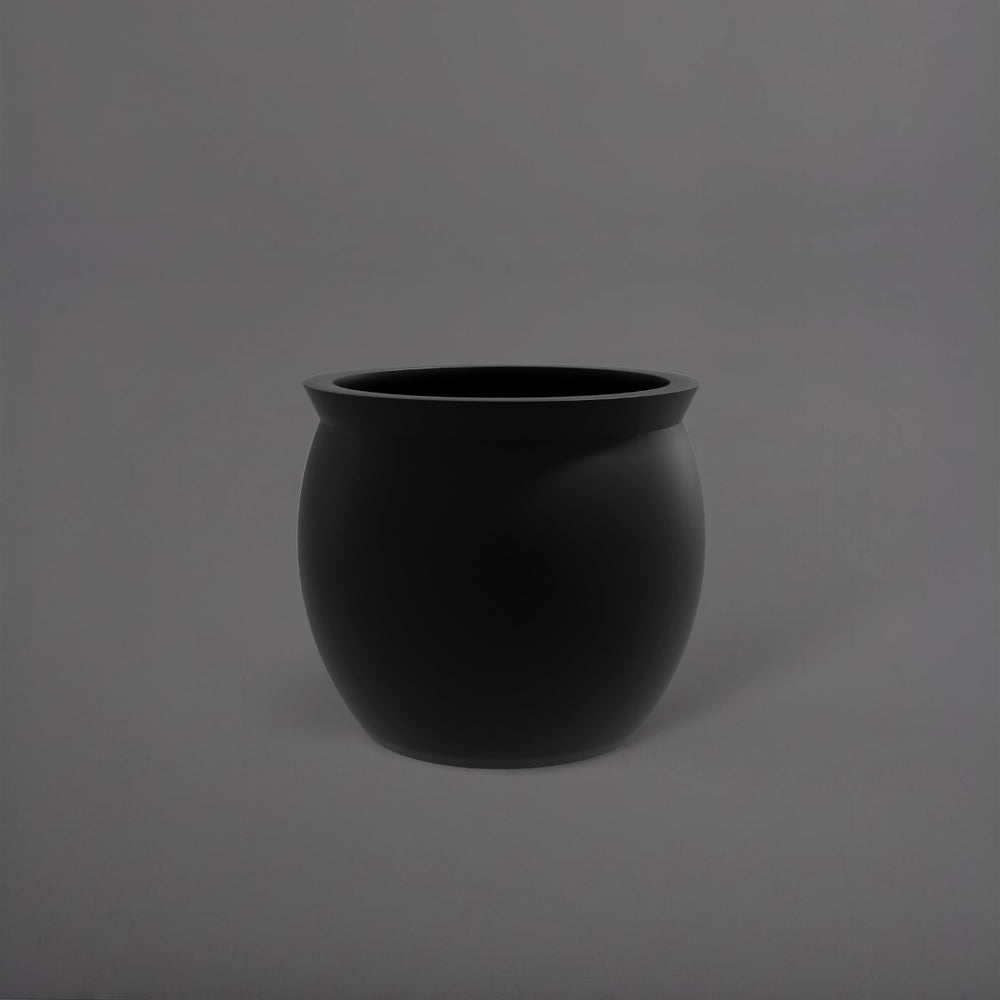 Shanghai Fishbowl Fiberglass Planter in matte black against gray background.