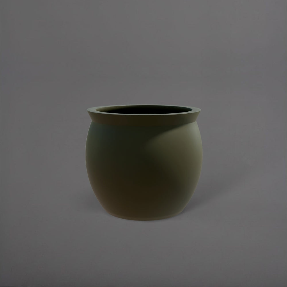 Shanghai Fishbowl Fiberglass Planter in matte bronze against gray background.