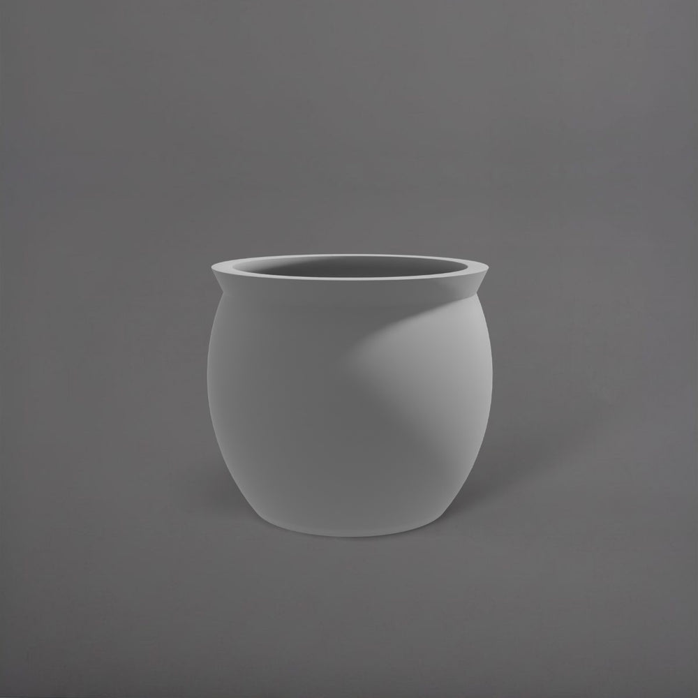 Shanghai Fishbowl Fiberglass Planter in matte cement grey against gray background.