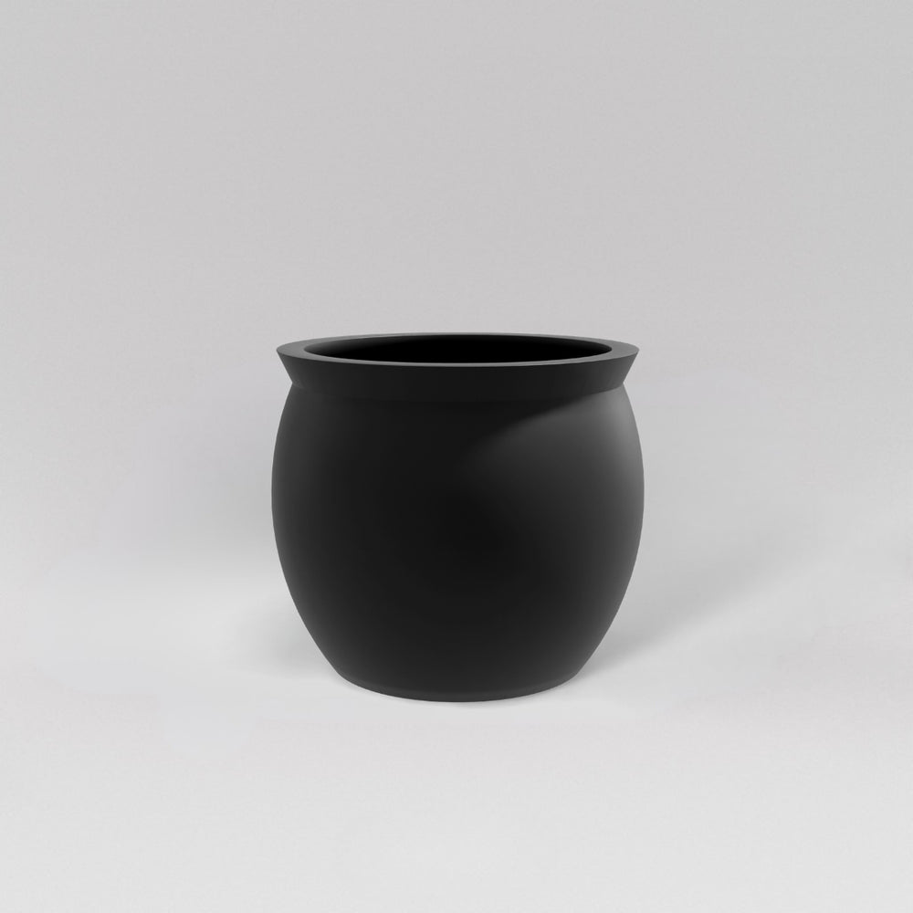 Shanghai Fishbowl Fiberglass Planter in matte charcoal against gray background.