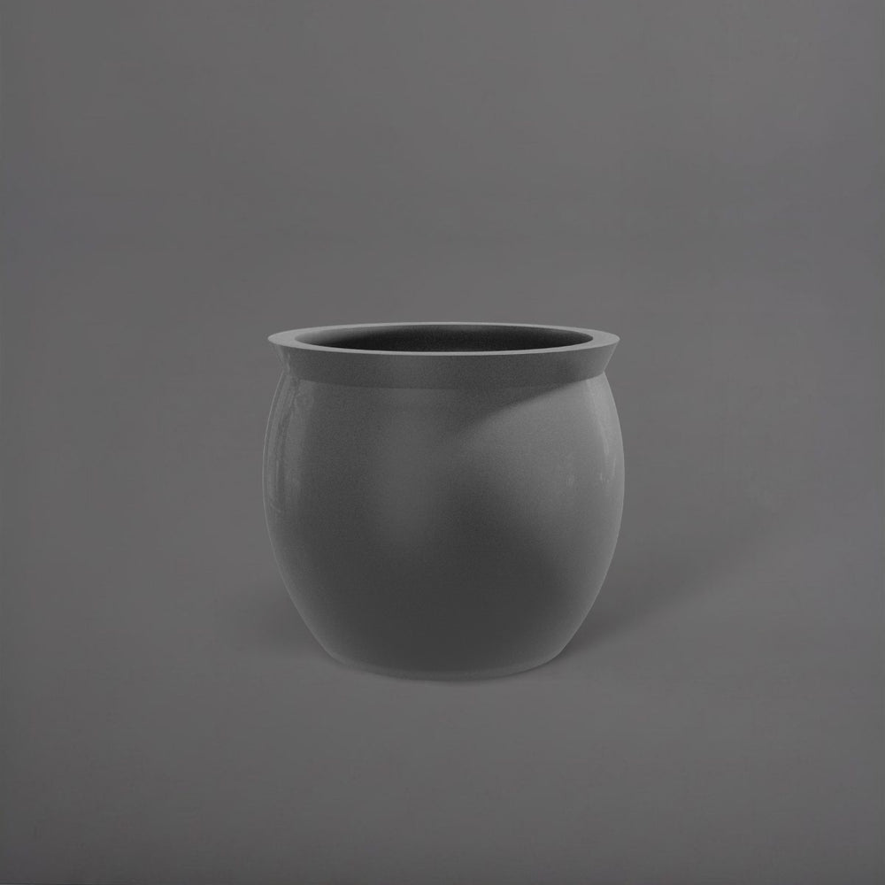 Shanghai Fishbowl Fiberglass Planter in matte gunmetal against gray background.