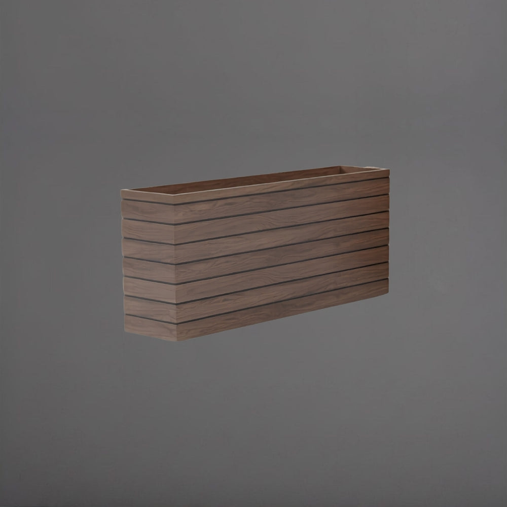 Siena Low Rectangle Wood Look Fiberglass in 48 inch against gray background.