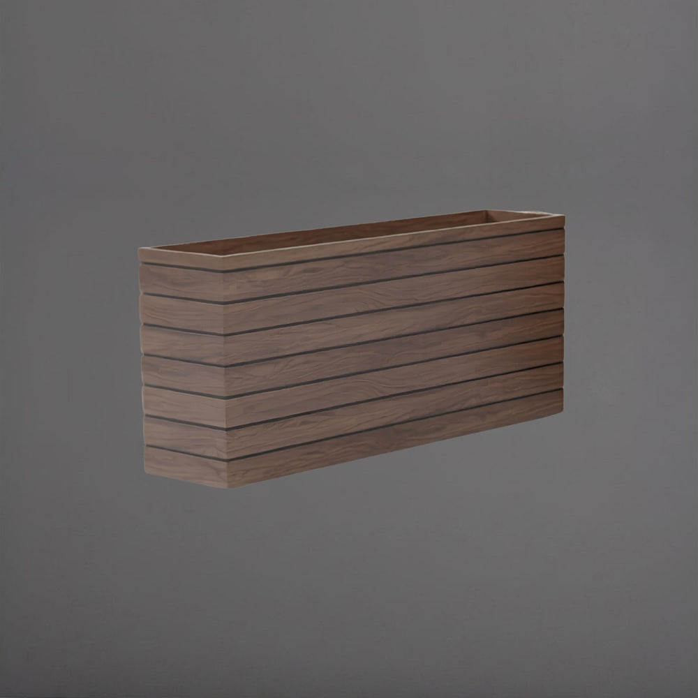 Siena Low Rectangle Wood Look Fiberglass in 60 inch against gray background.