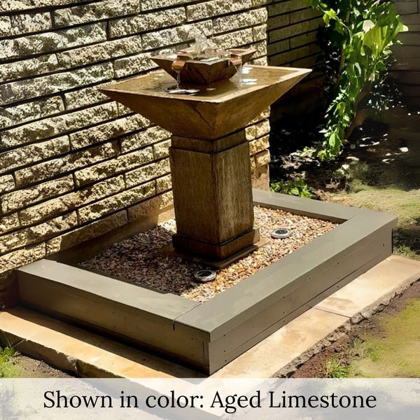 Square Fountain on pebbles in action