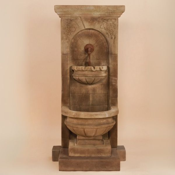 St. Helena Fountain with step against brown background.