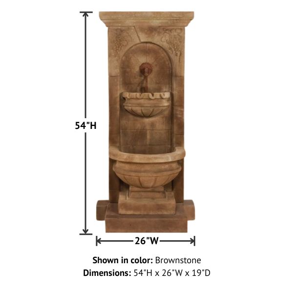 St. Helena Fountain with step and with product details against white background.