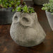 Stone Owl Planter on table filled with plants.